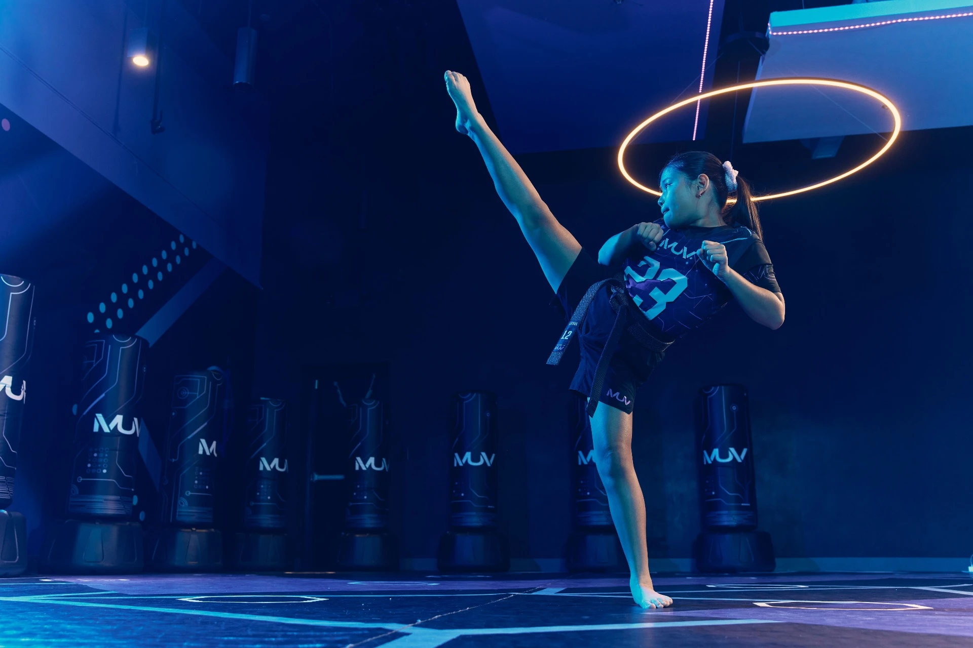 MUV Prime athlete performing side kick